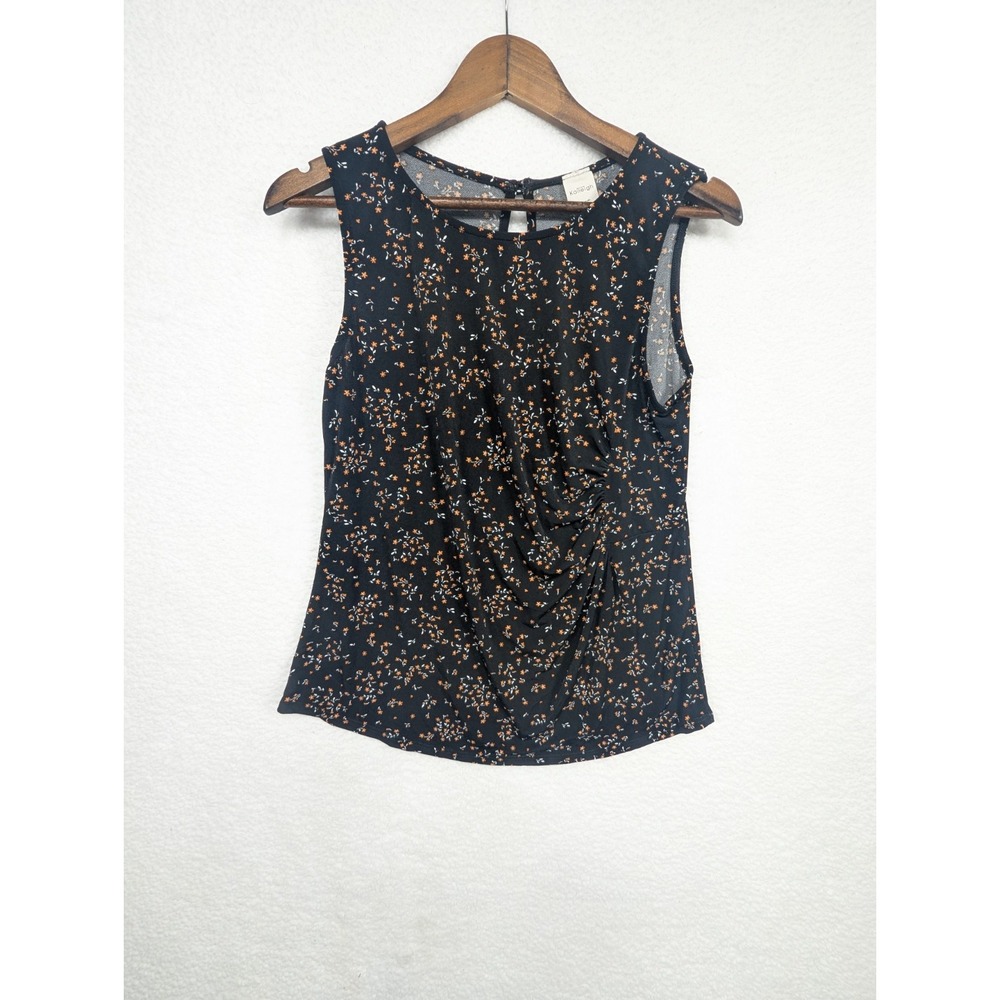 Kaileigh Muscle Top Women's Black Floral Print Blouse Slit Back S